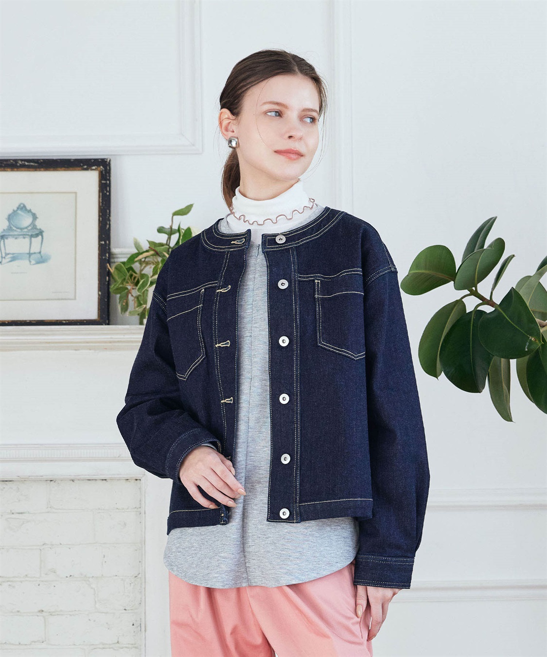 LE SOUK HOLIDAY ストレッチノーカラーデニムジャケット_sub_16