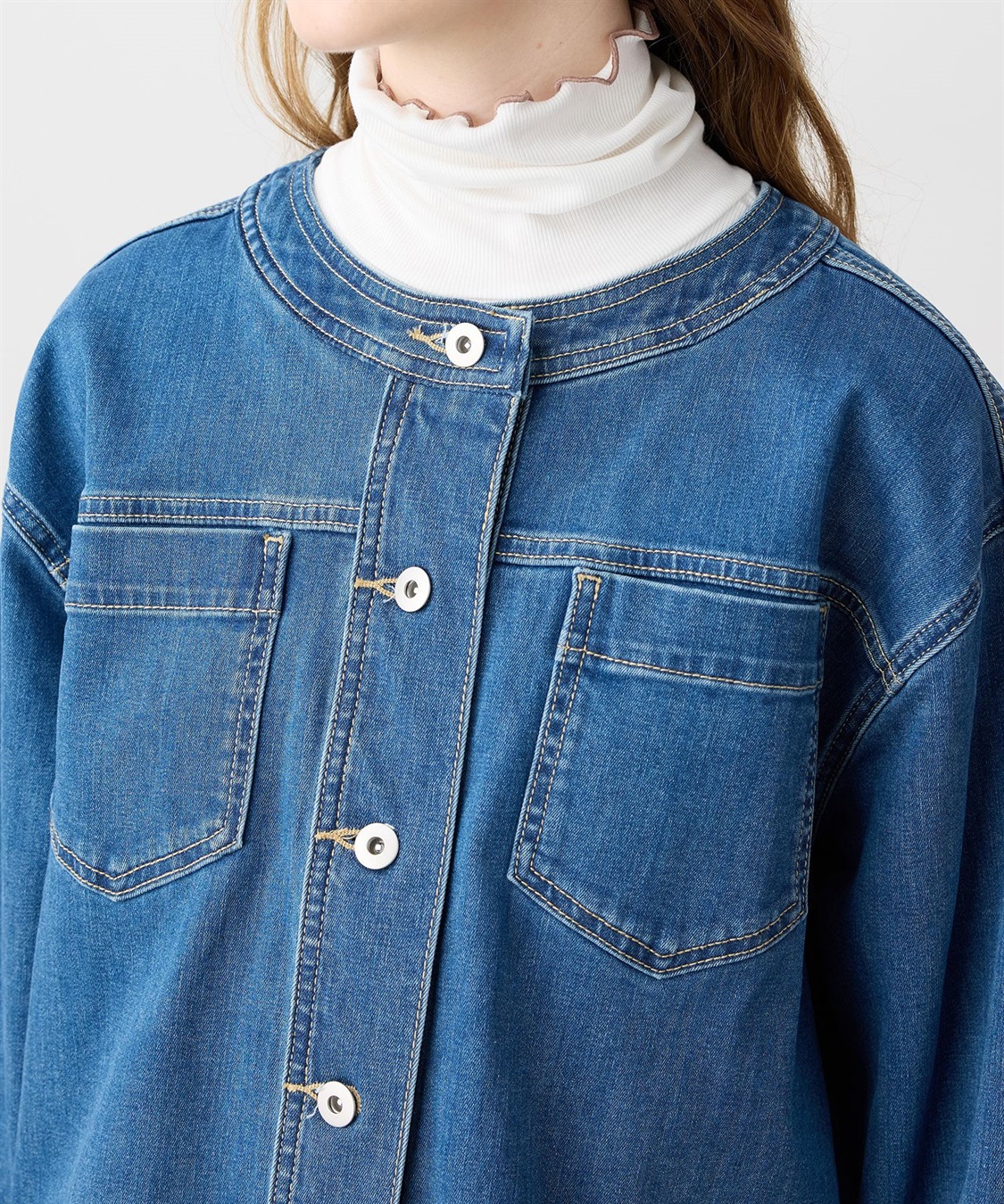 LE SOUK HOLIDAY ストレッチノーカラーデニムジャケット_sub_17