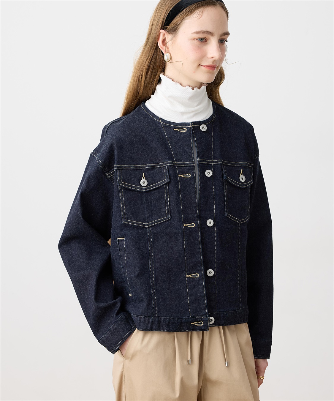 LE SOUK HOLIDAY ノーカラーストレッチデニムジャケット_sub_3