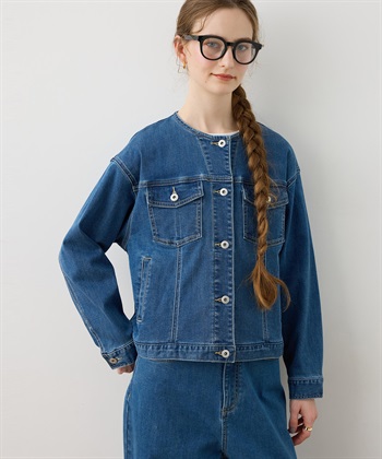 LE SOUK HOLIDAY ノーカラーストレッチデニムジャケット_subthumb_5