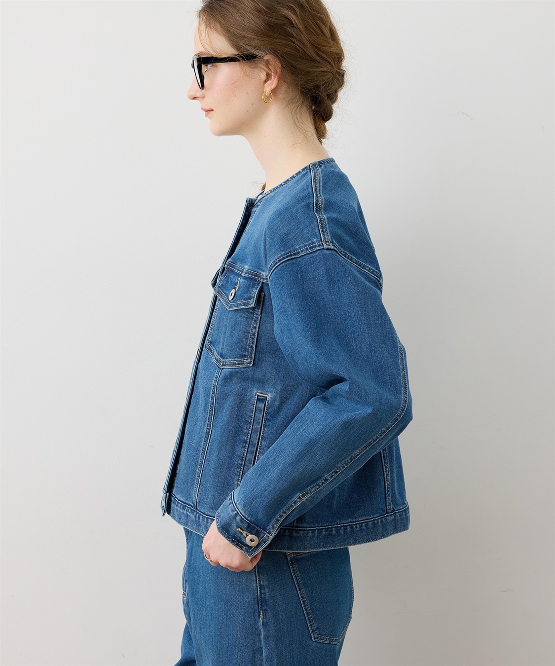 LE SOUK HOLIDAY ノーカラーストレッチデニムジャケット_sub_6