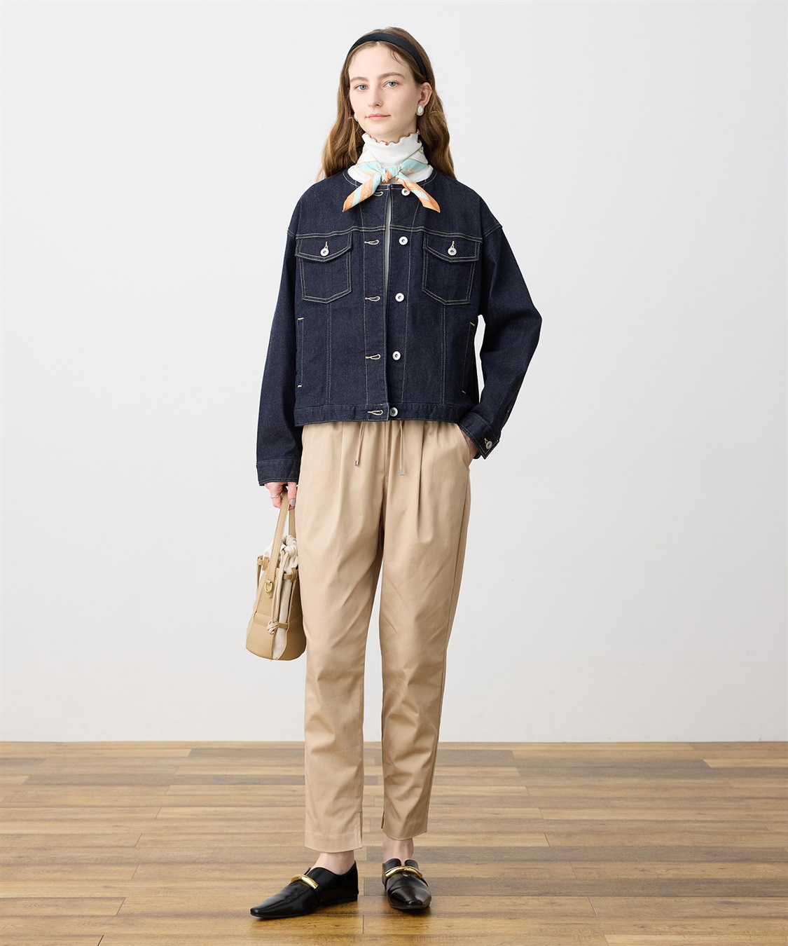 LE SOUK HOLIDAY ノーカラーストレッチデニムジャケット_sub_11