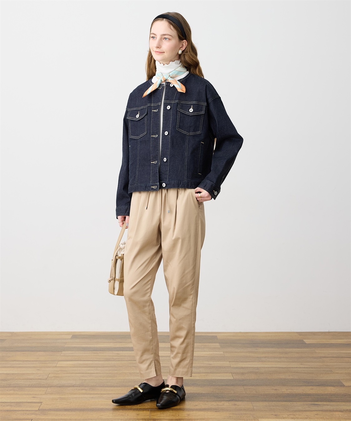 LE SOUK HOLIDAY ノーカラーストレッチデニムジャケット_sub_12