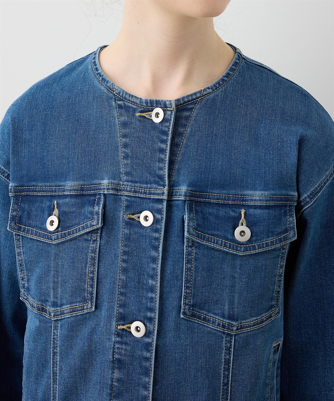 LE SOUK HOLIDAY ノーカラーストレッチデニムジャケット_sub_17