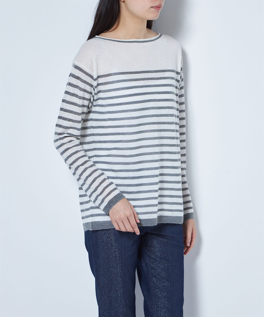 ボーダー柄ボートネックサマーセーター 49AV.junko shimada