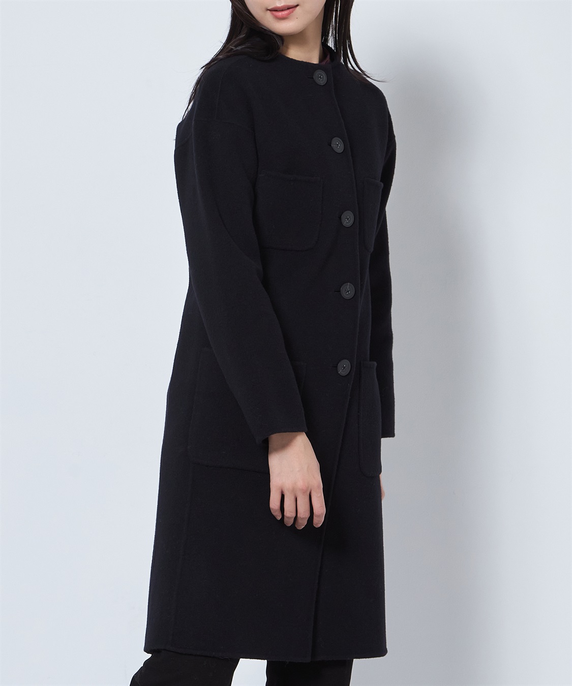 【WEEKEND SALE】リバー仕立てシングルノーカラーコート 【WEEKEND SALE】リバー仕立てシングルノーカラーコート