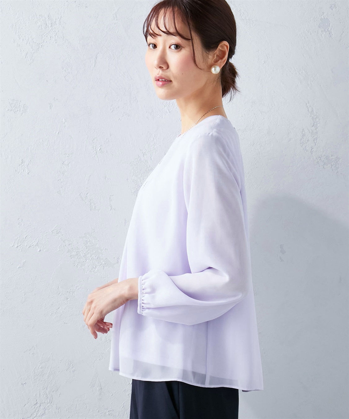 A/C DESIGN BY ALPHA CUBIC フロントタックシフォンTブラウス_sub_2