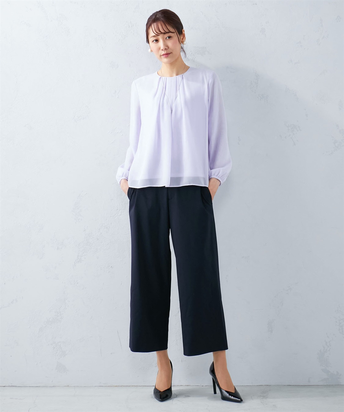 A/C DESIGN BY ALPHA CUBIC フロントタックシフォンTブラウス_sub_8