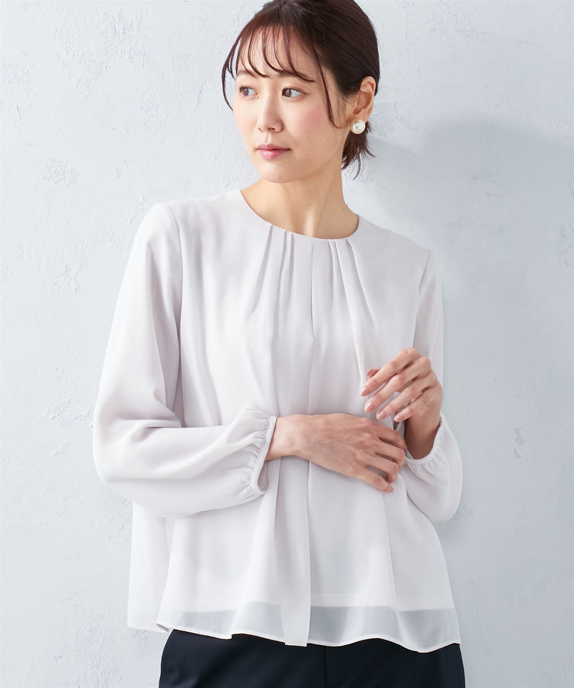 A/C DESIGN BY ALPHA CUBIC フロントタックシフォンTブラウス_sub_9