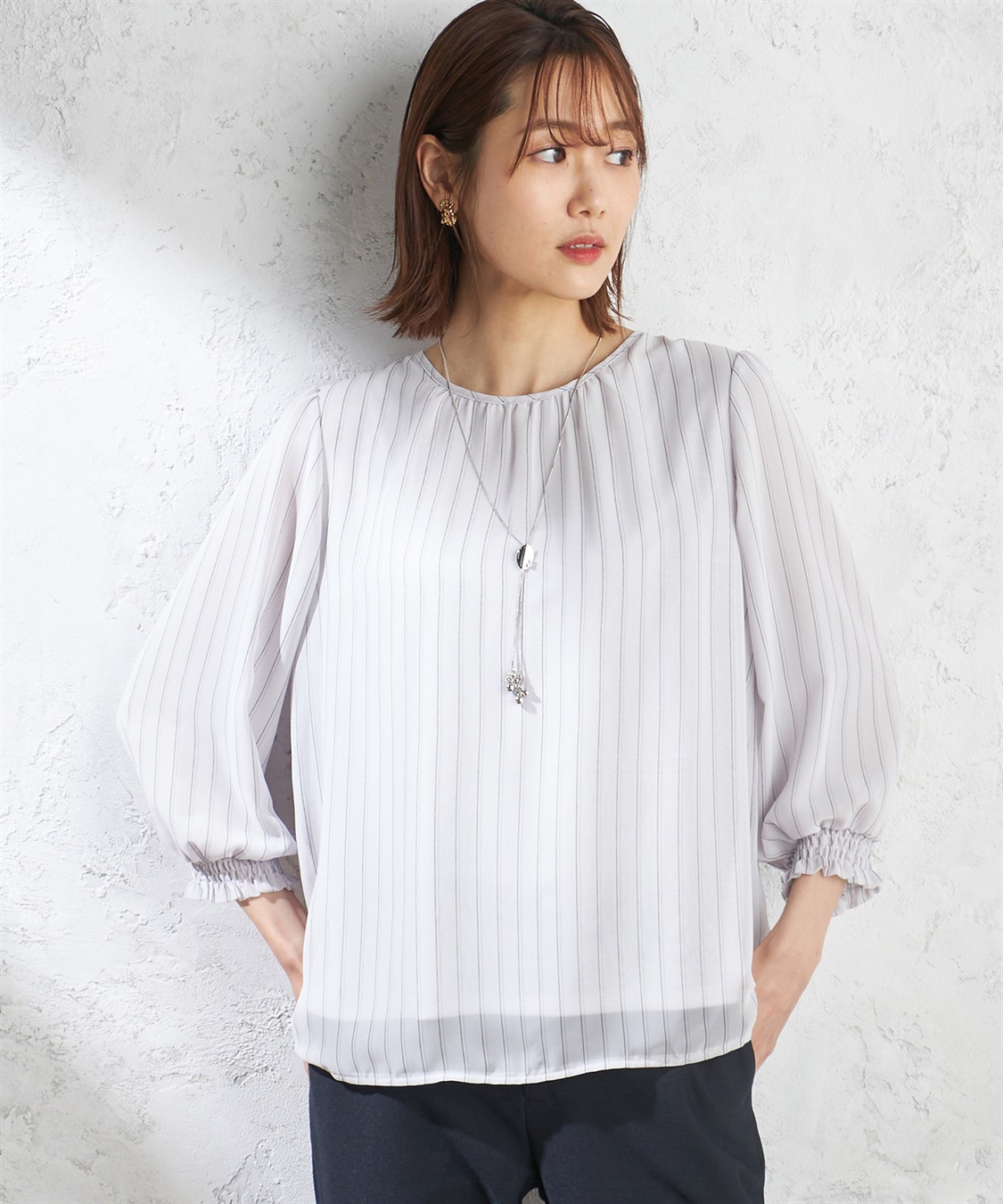 A/C DESIGN BY ALPHA CUBIC ストライプシフォンTブラウス_sub_1