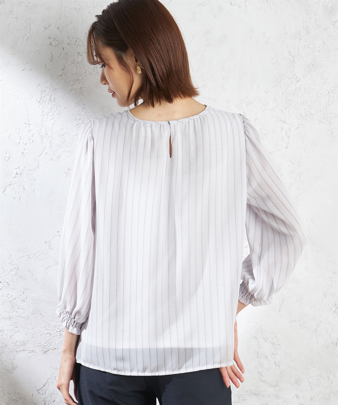 A/C DESIGN BY ALPHA CUBIC ストライプシフォンTブラウス_sub_3