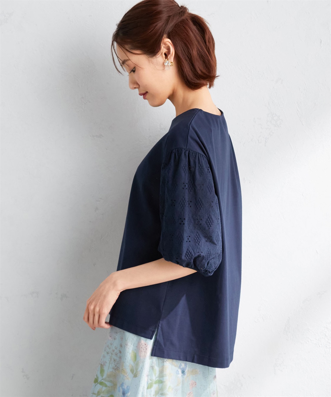 A/C DESIGN BY ALPHA CUBIC 【接触冷感】刺しゅうレースパフスリーブプルオーバー_sub_2