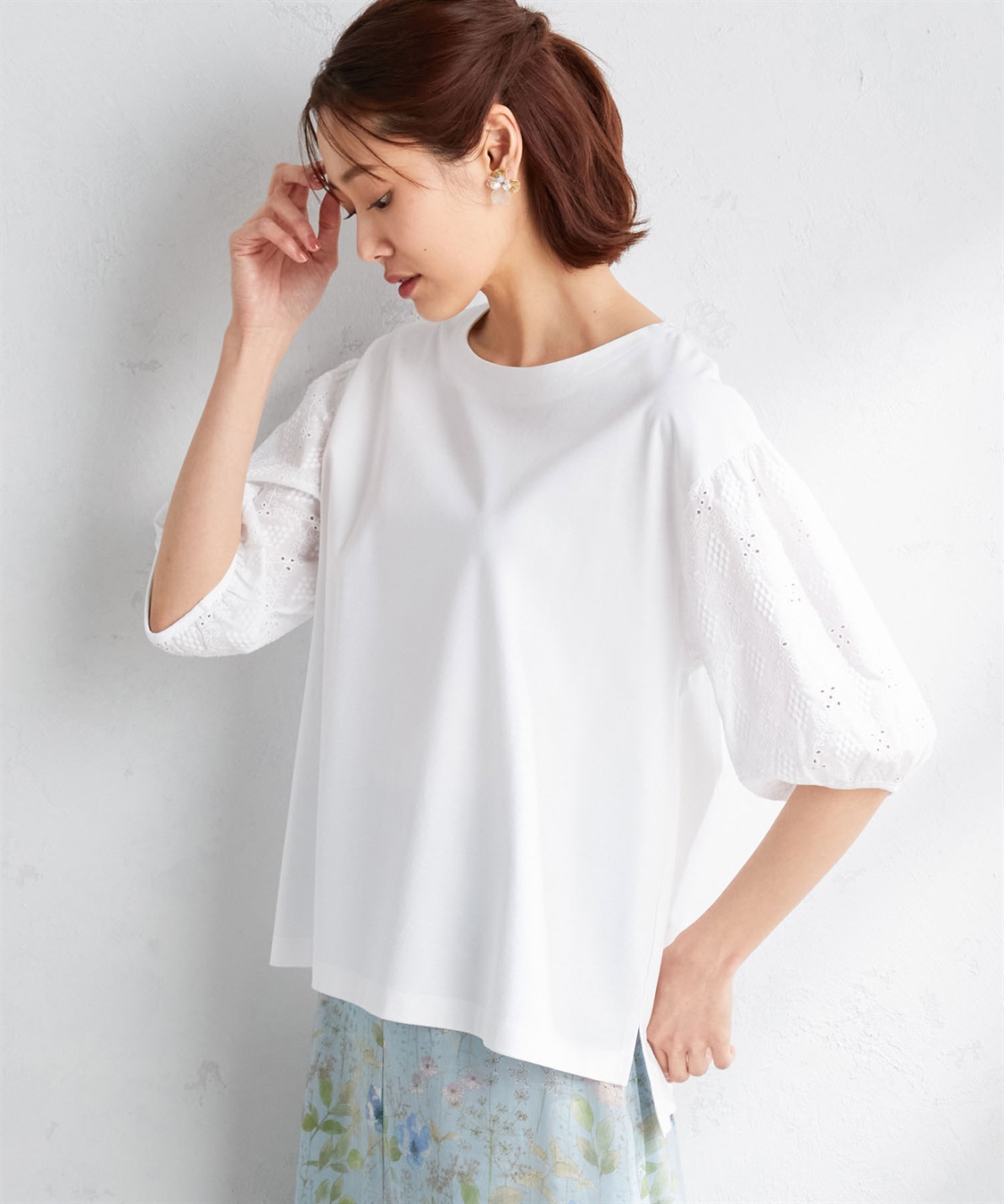 A/C DESIGN BY ALPHA CUBIC 【接触冷感】刺しゅうレースパフスリーブプルオーバー_sub_10