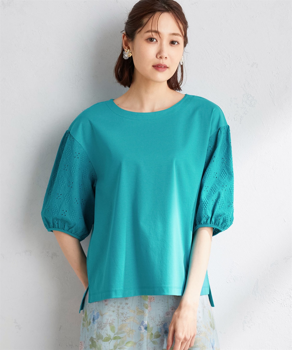 A/C DESIGN BY ALPHA CUBIC 【接触冷感】刺しゅうレースパフスリーブプルオーバー_sub_11