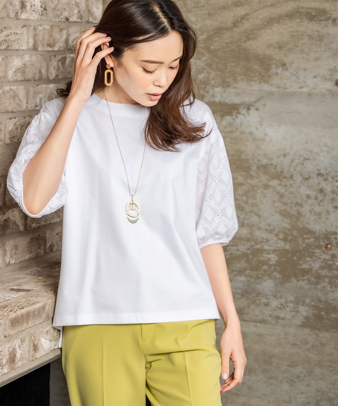 A/C DESIGN BY ALPHA CUBIC 【接触冷感】刺しゅうレースパフスリーブプルオーバー_sub_12