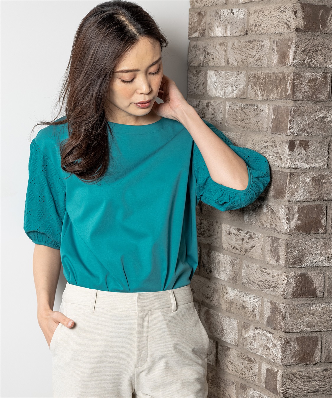 A/C DESIGN BY ALPHA CUBIC 【接触冷感】刺しゅうレースパフスリーブプルオーバー_sub_14