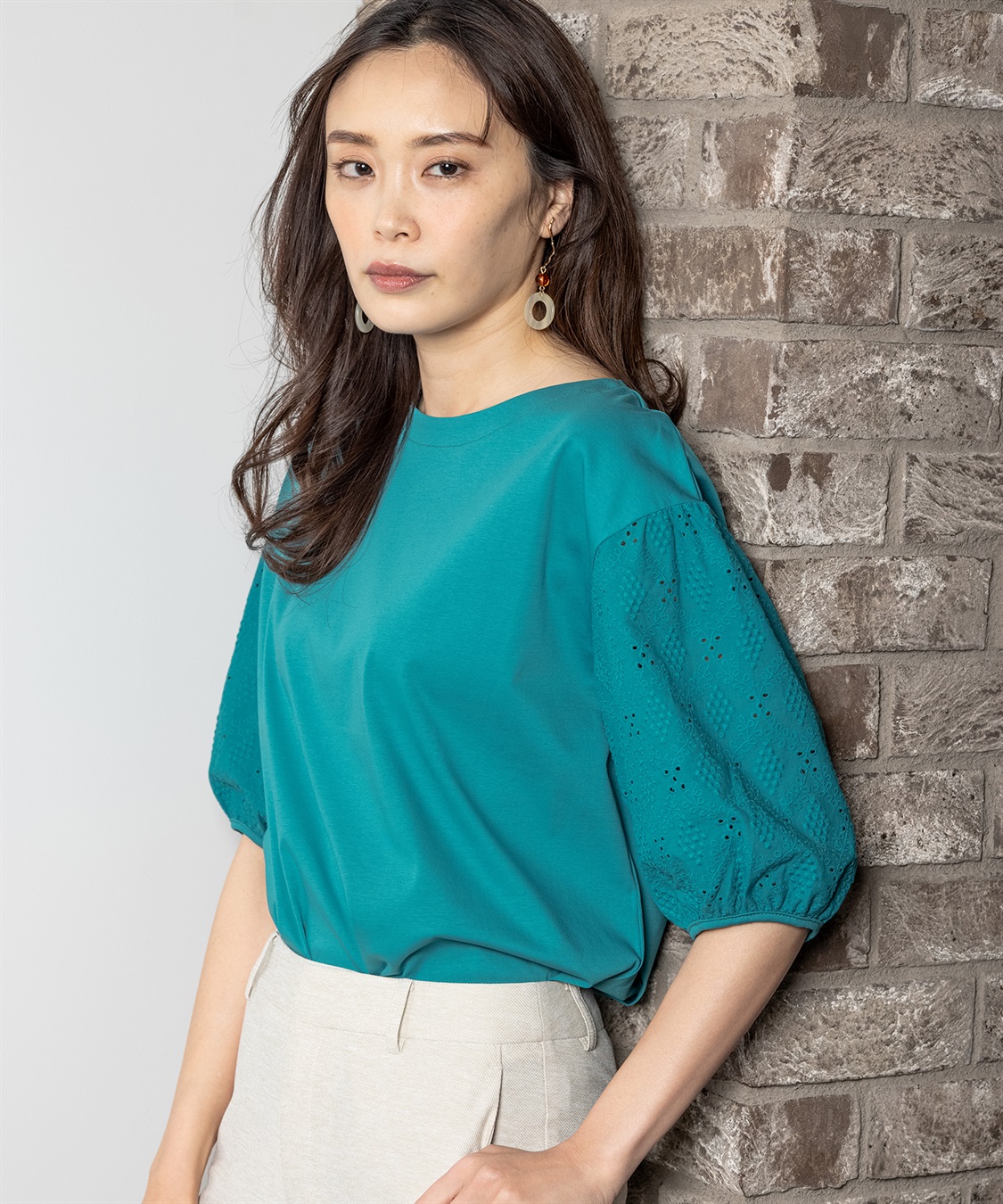 A/C DESIGN BY ALPHA CUBIC 【接触冷感】刺しゅうレースパフスリーブプルオーバー_sub_15