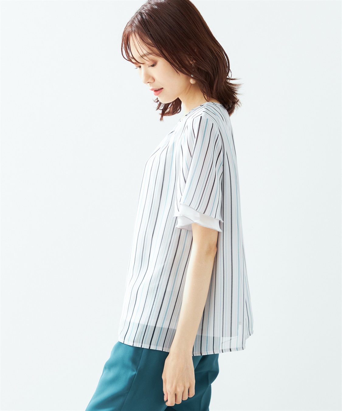 A/C DESIGN BY ALPHA CUBIC ストライプシフォンTブラウス_sub_2