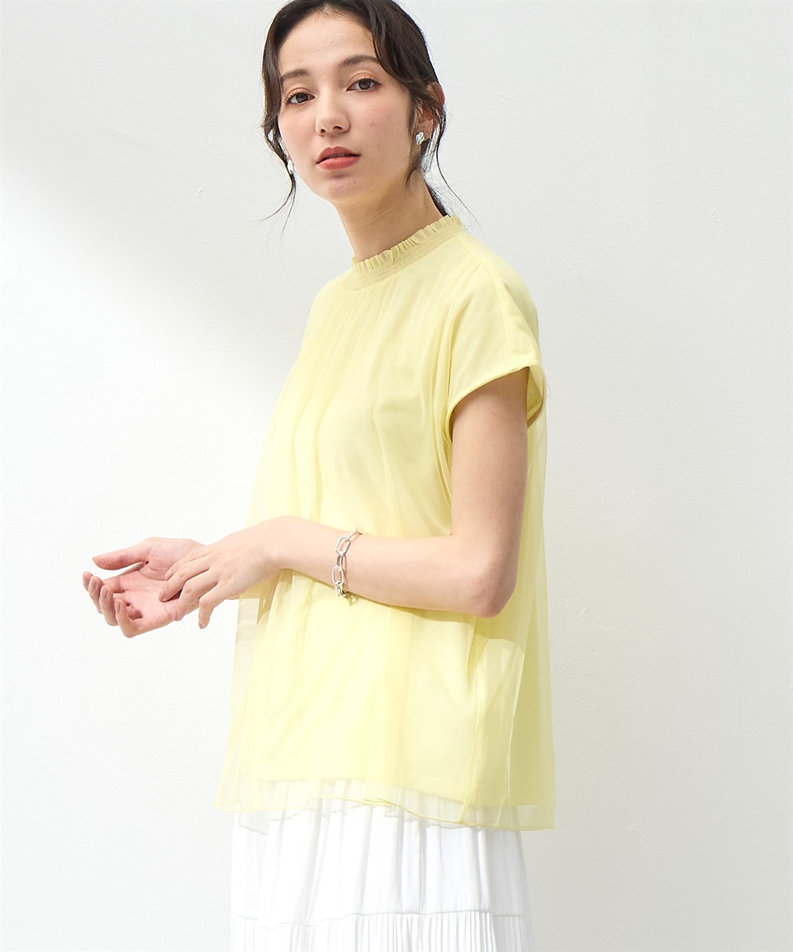 A/C DESIGN BY ALPHA CUBIC チュールギャザーTブラウス_sub_1