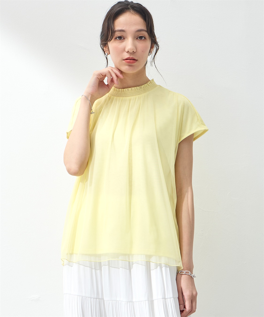 A/C DESIGN BY ALPHA CUBIC チュールギャザーTブラウス_sub_2
