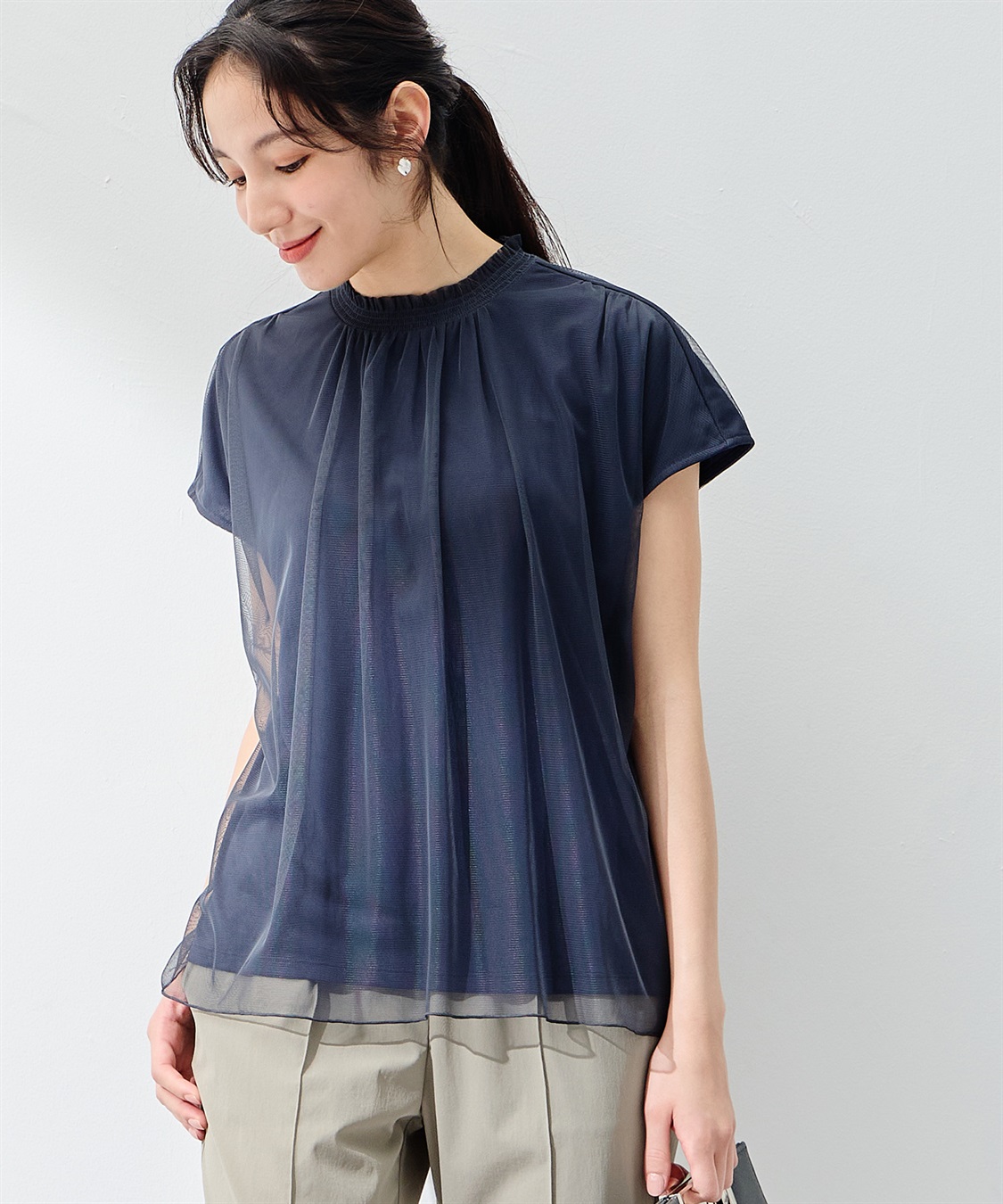 A/C DESIGN BY ALPHA CUBIC チュールギャザーTブラウス_sub_3