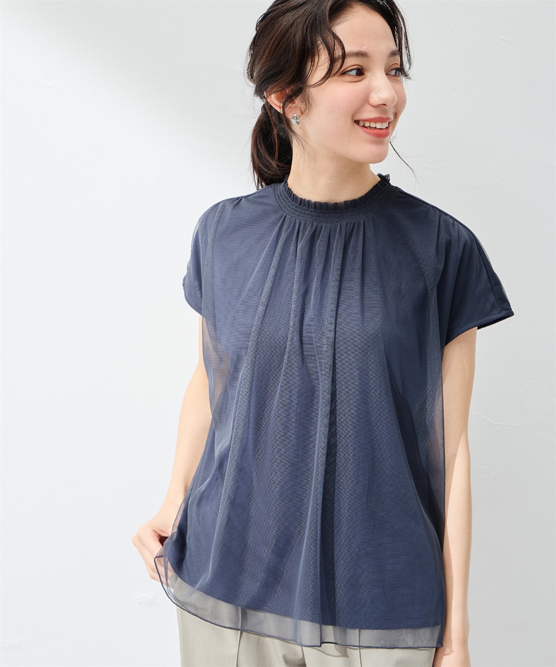 A/C DESIGN BY ALPHA CUBIC チュールギャザーTブラウス_sub_4