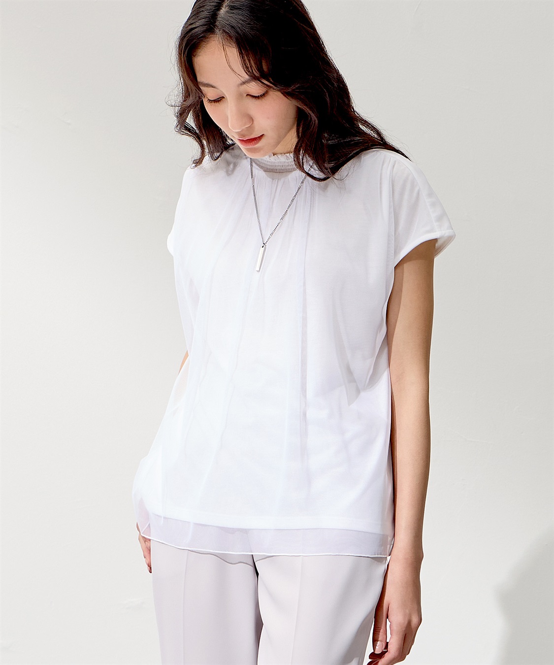 A/C DESIGN BY ALPHA CUBIC チュールギャザーTブラウス_sub_7