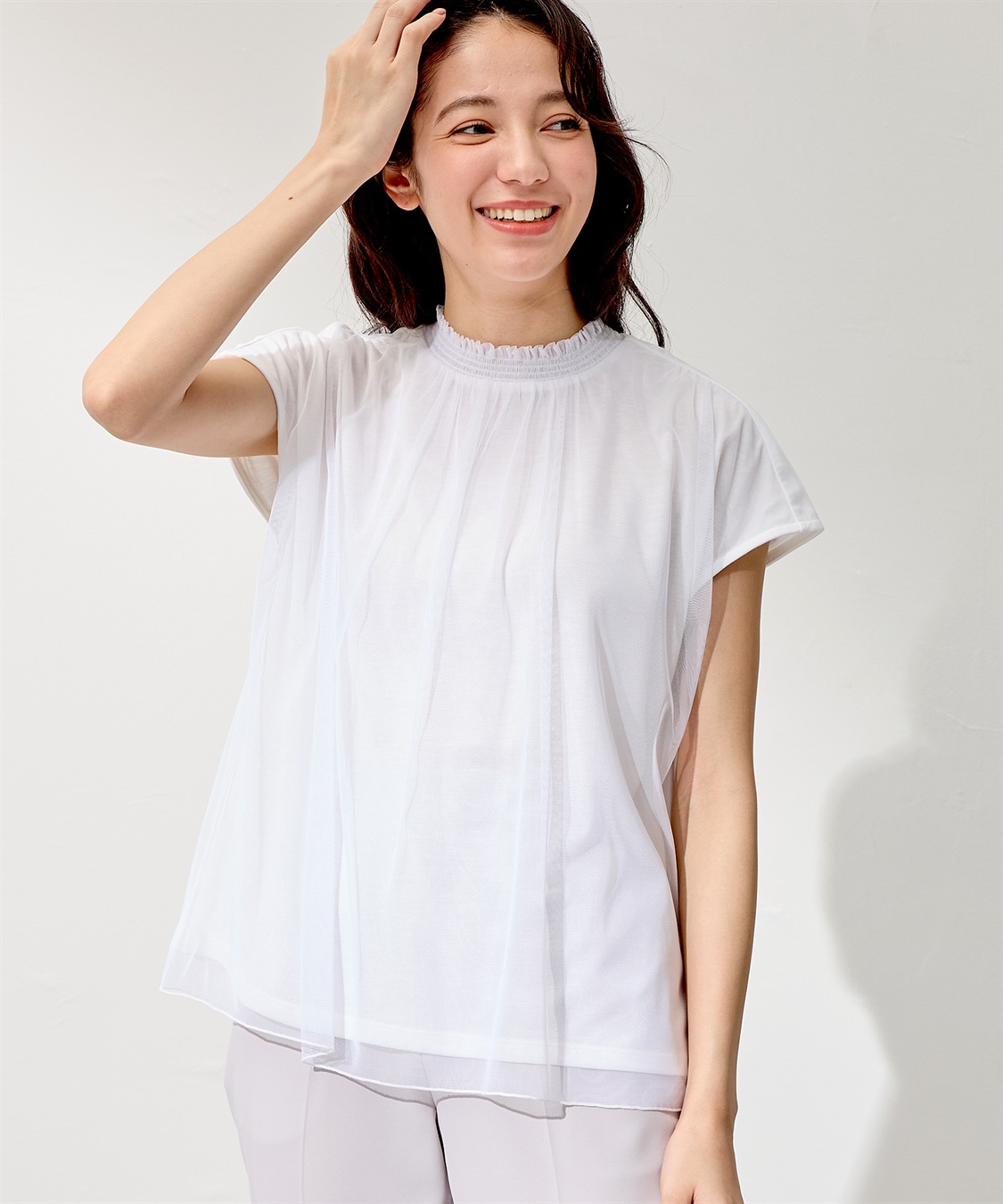 A/C DESIGN BY ALPHA CUBIC チュールギャザーTブラウス_sub_9