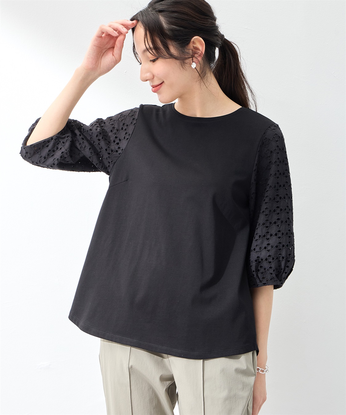 A/C DESIGN BY ALPHA CUBIC 【UVカット】レーススリーブプルオーバー_sub_6