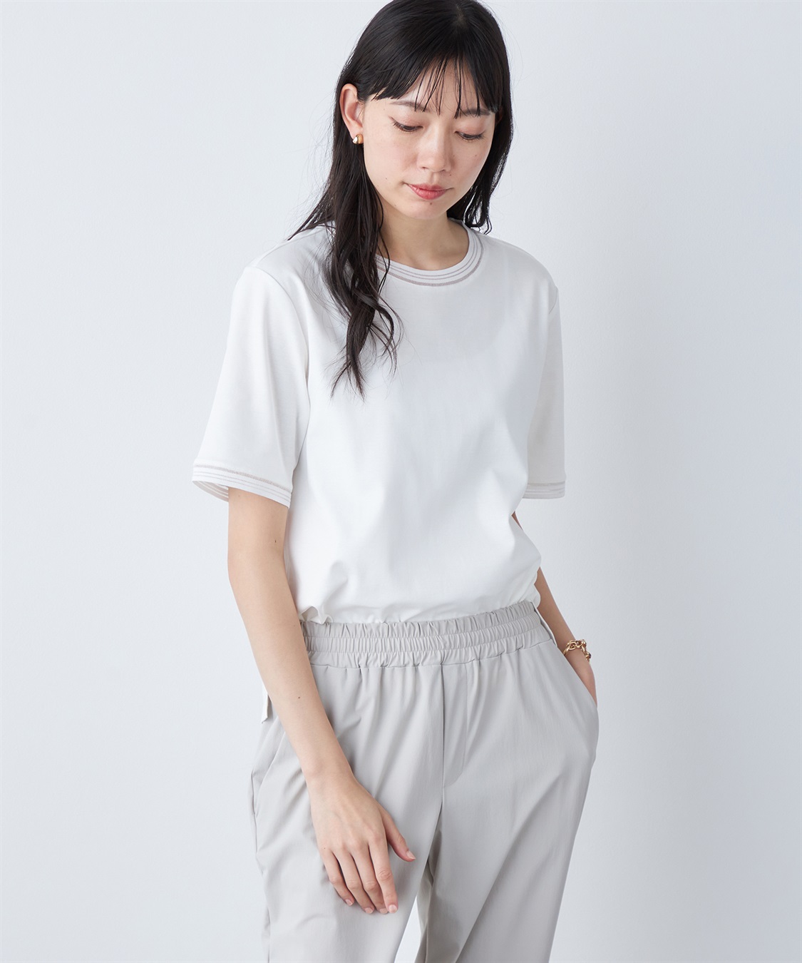 A/C DESIGN BY ALPHA CUBIC 【汗じみ防止・UVカット・冷感】テープ使いTシャツ_sub_7