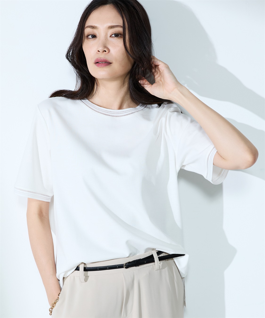 A/C DESIGN BY ALPHA CUBIC 【汗じみ防止・UVカット・冷感】テープ使いTシャツ_sub_16