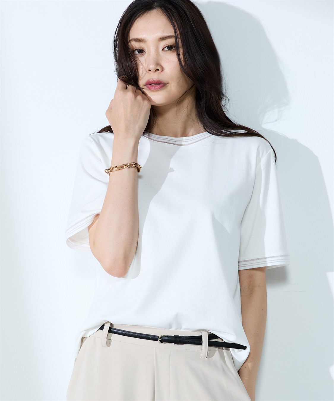 A/C DESIGN BY ALPHA CUBIC 【汗じみ防止・UVカット・冷感】テープ使いTシャツ_sub_17