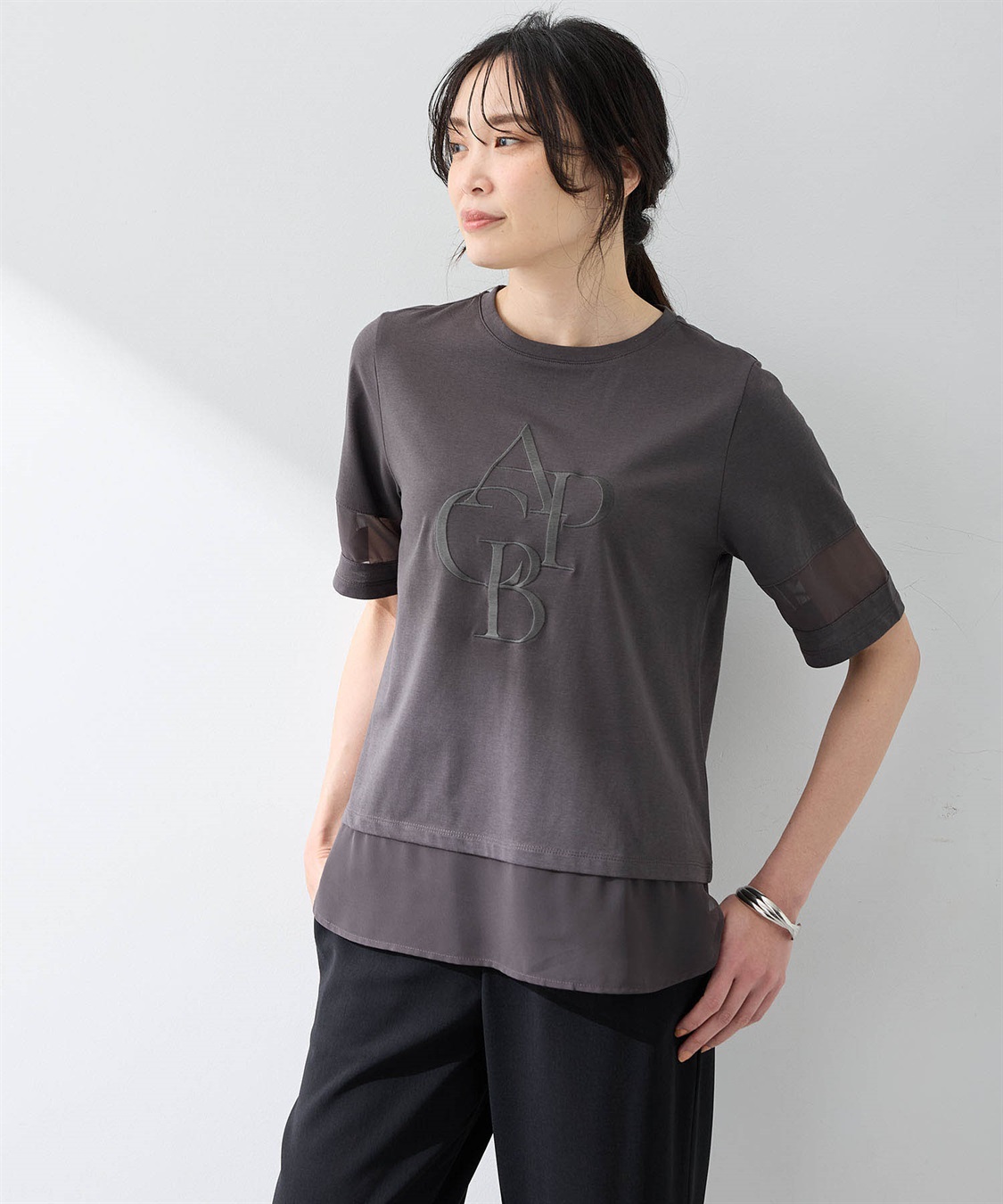 シアー切替えロゴTシャツ A/C DESIGN BY ALPHA CUBIC｜クロス
