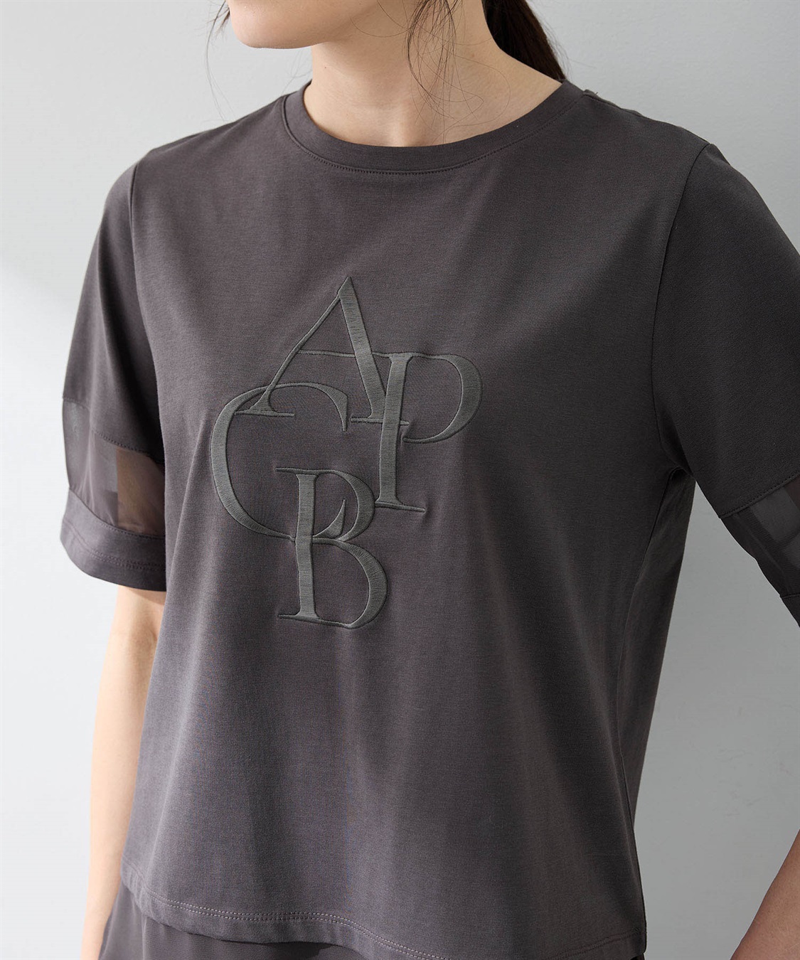 A/C DESIGN BY ALPHA CUBIC シアー切替えロゴTシャツ_sub_15