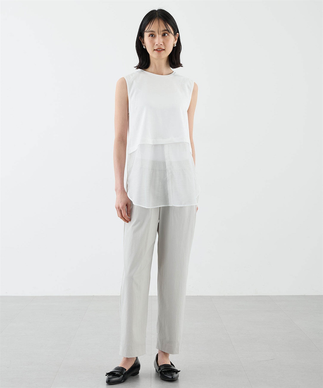 裾シアーノースリーブトップス A/C DESIGN BY ALPHA CUBIC