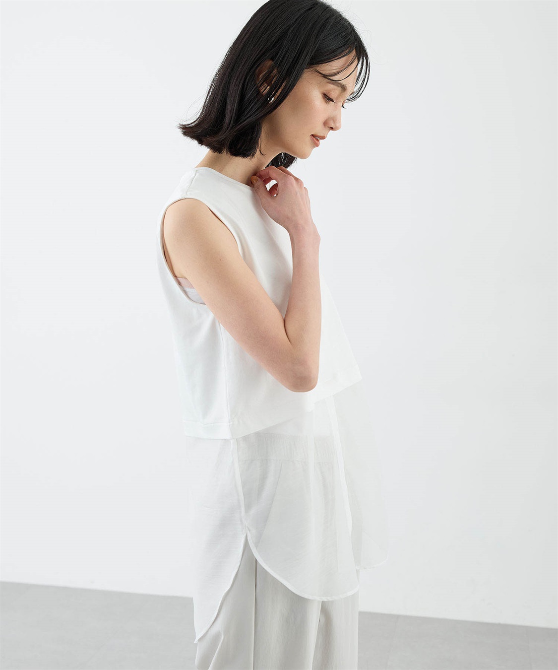 A/C DESIGN BY ALPHA CUBIC 裾シアーノースリーブトップス_sub_8