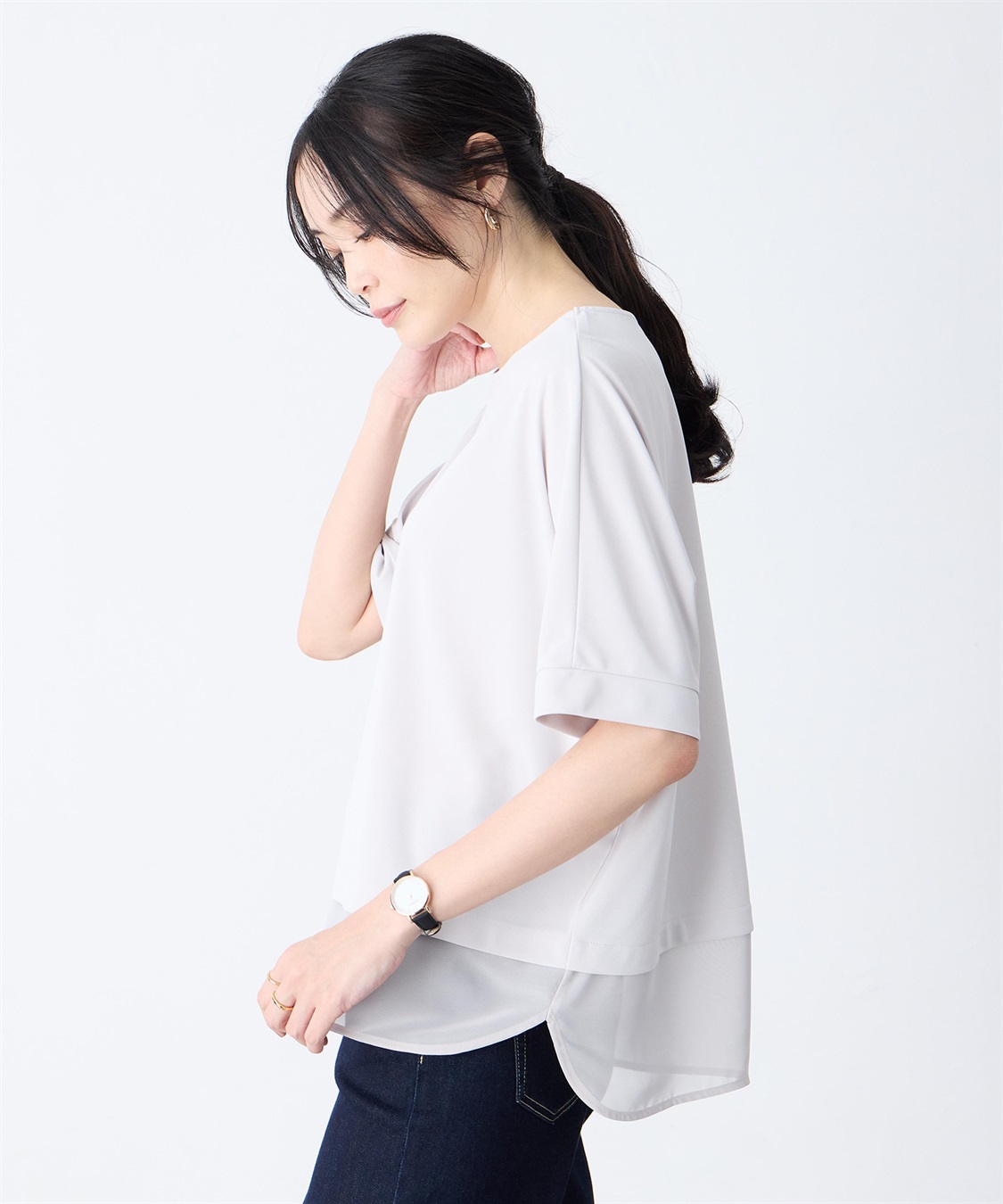 A/C DESIGN BY ALPHA CUBIC 裾シアーレイヤード風プルオーバー【接触冷感・UVカット】_sub_2