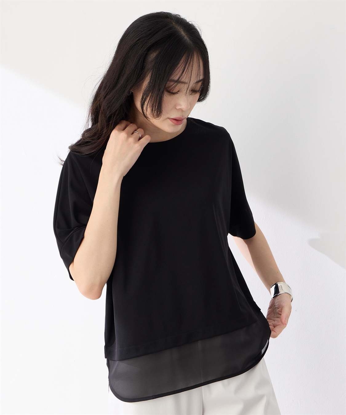 A/C DESIGN BY ALPHA CUBIC 裾シアーレイヤード風プルオーバー【接触冷感・UVカット】_sub_4