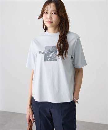 A/C DESIGN BY ALPHA CUBIC モックネック箔プリントロゴTシャツ【すごツヤ・接触冷感・UVカット】_subthumb_1