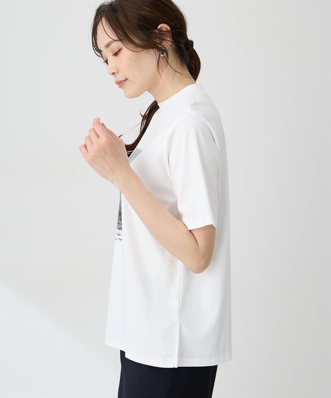 A/C DESIGN BY ALPHA CUBIC 【ALCOLLAGEプリント】フォトプリントモックネックＴシャツ【すごツヤ・UVカット・接触冷感】_sub_1