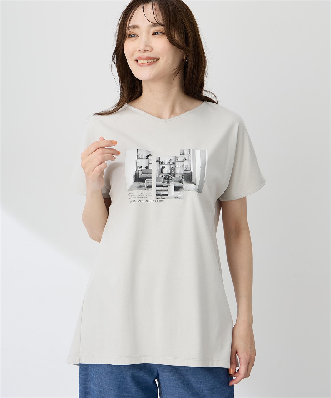 A/C DESIGN BY ALPHA CUBIC 【ALCOLLAGEプリント】フォトプリントストライプＴシャツ【すごツヤ・UVカット・接触冷感】_sub_3