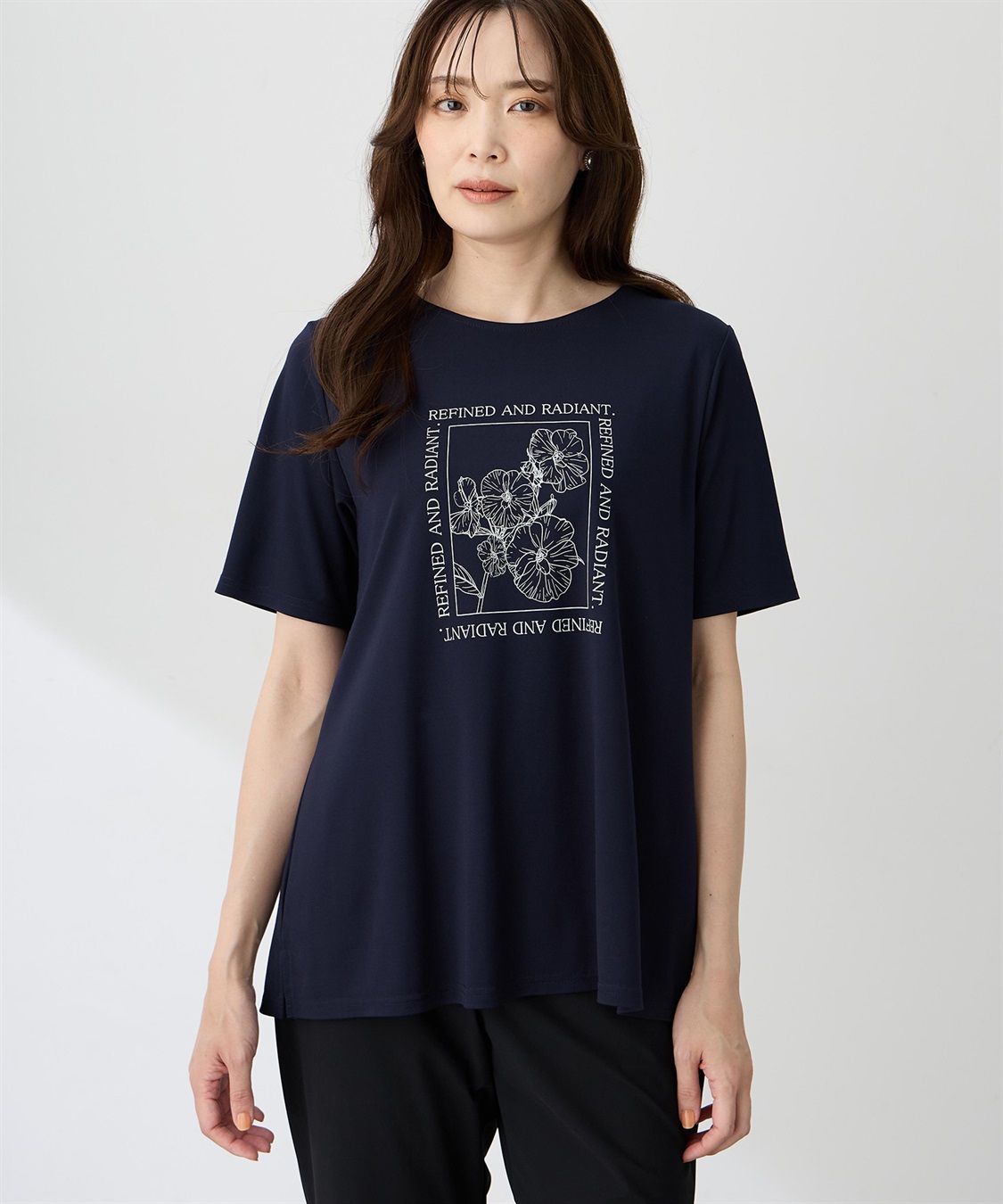 フラワーイラストプリントTシャツ【ひやツヤ・UVカット・接触冷感】 A