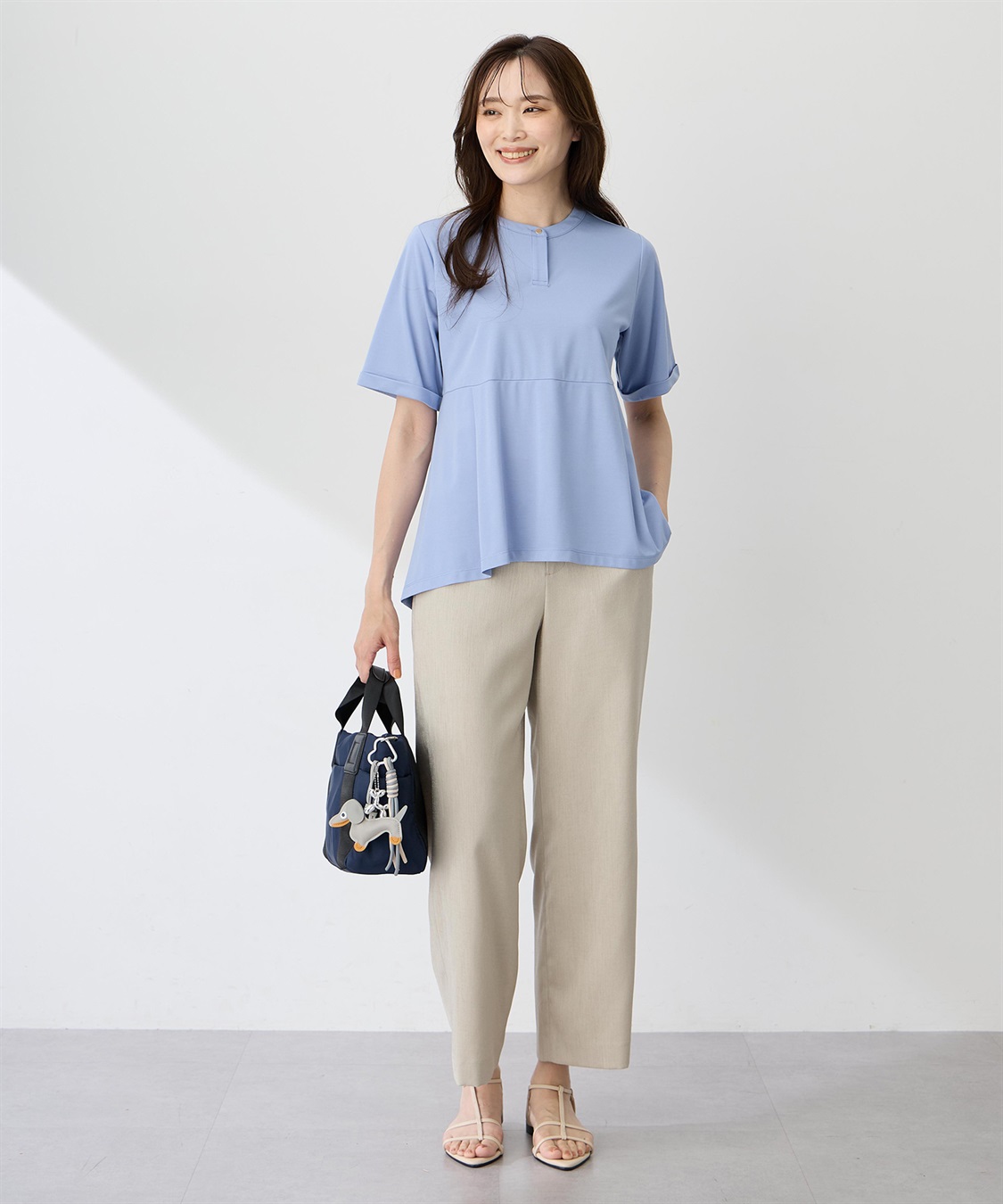 クルーネックペプラムTシャツ【ひやツヤ・UVカット・接触冷感】 A/C