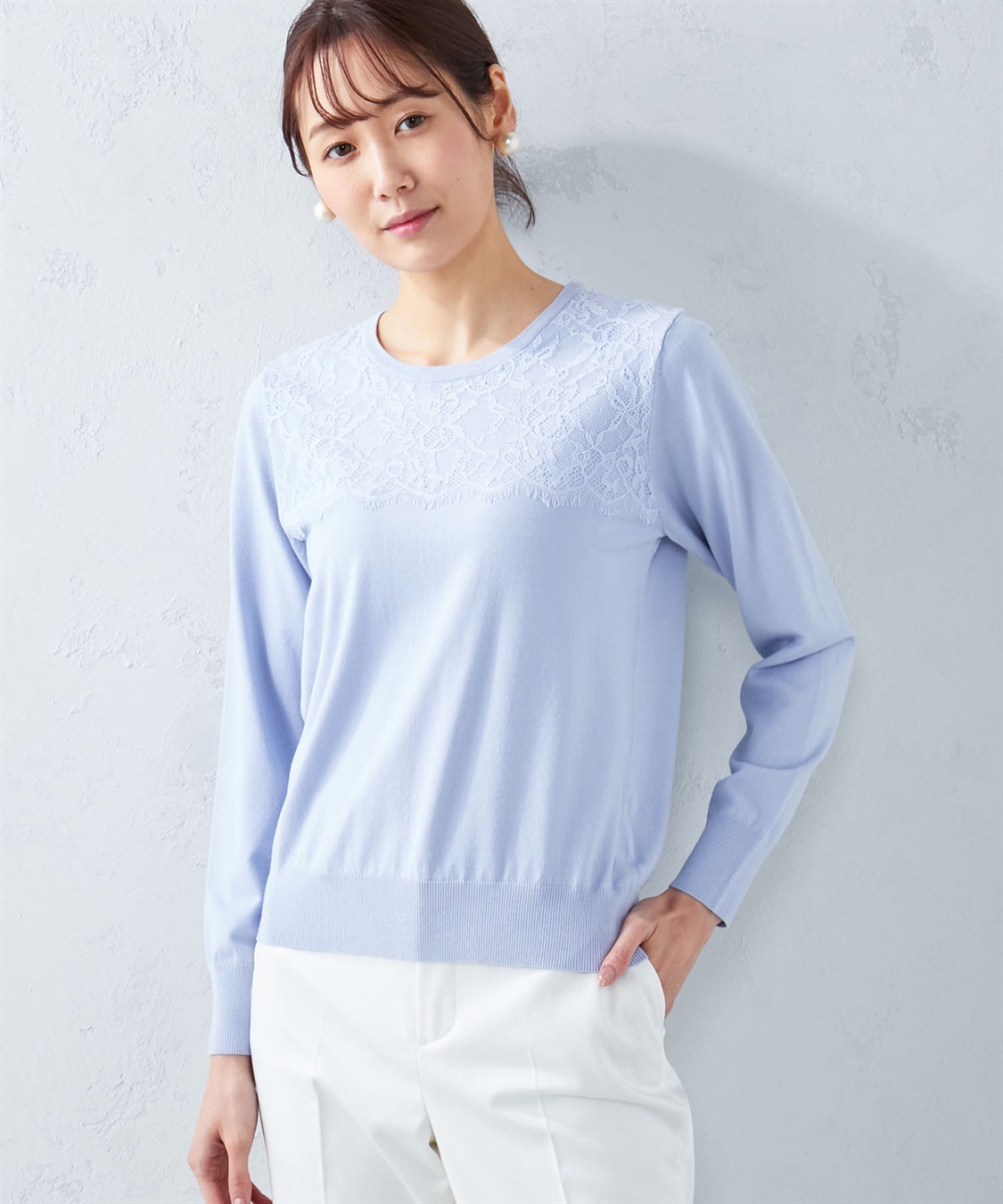 A/C DESIGN BY ALPHA CUBIC レースアクセントクルーニットプルオーバー_sub_1