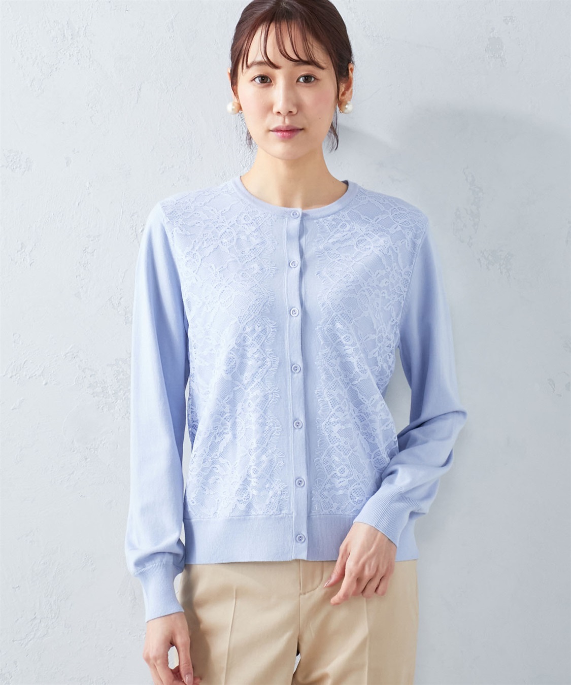 A/C DESIGN BY ALPHA CUBIC レースアクセントクルーニットカーディガン_sub_1