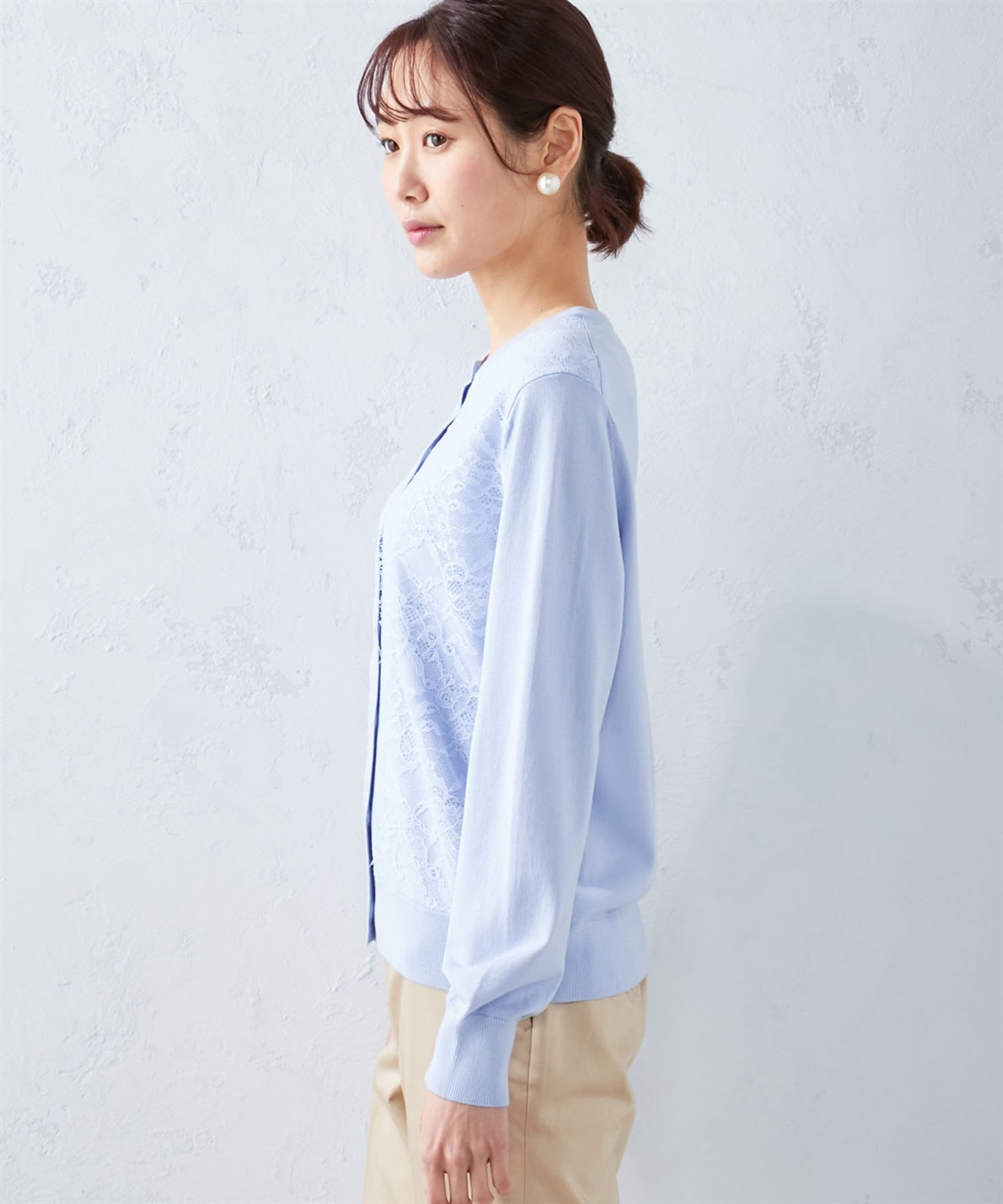 A/C DESIGN BY ALPHA CUBIC レースアクセントクルーニットカーディガン_sub_2