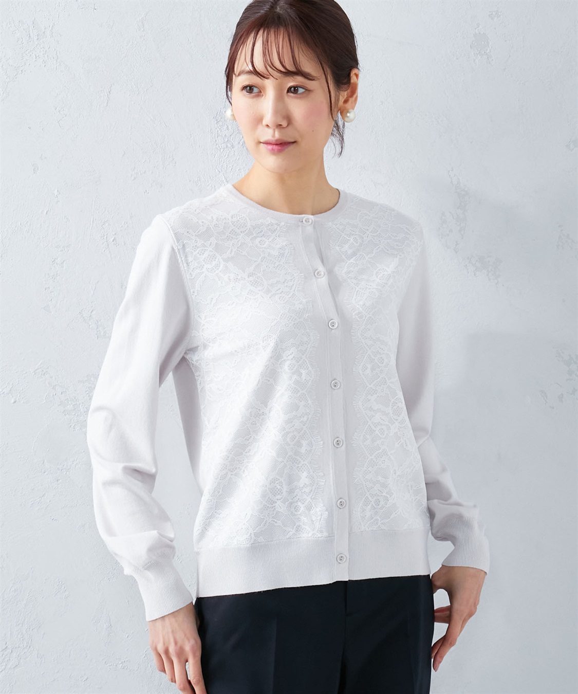 A/C DESIGN BY ALPHA CUBIC レースアクセントクルーニットカーディガン_sub_10
