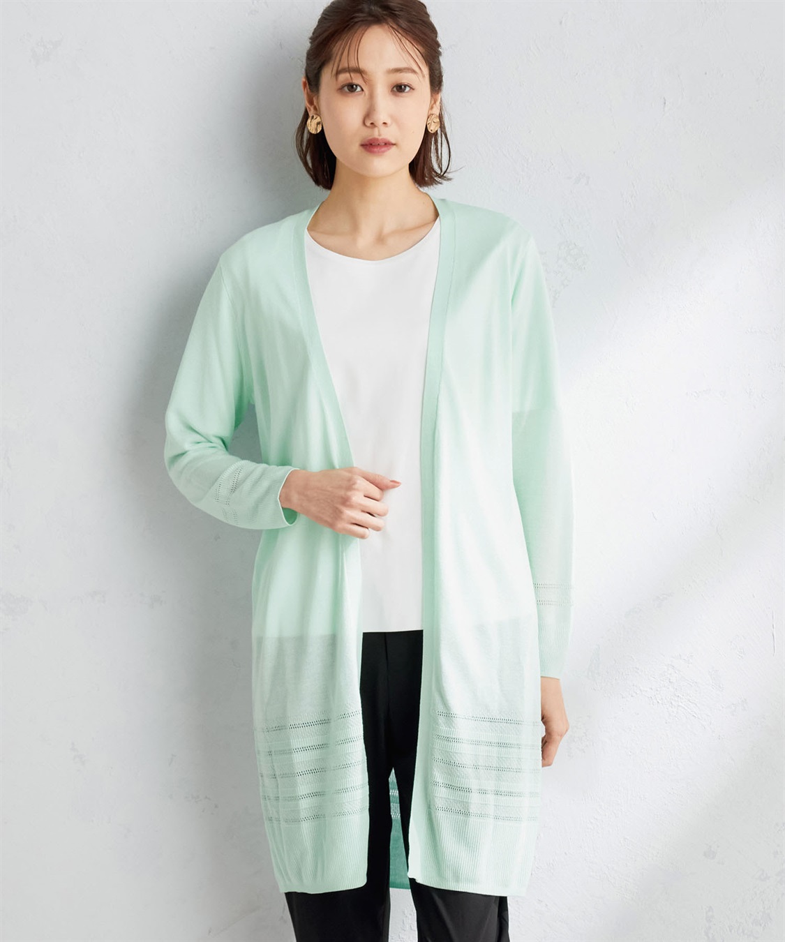 A/C DESIGN BY ALPHA CUBIC 【ハンドウォッシャブル】透かし編みロングカーディガン_sub_1