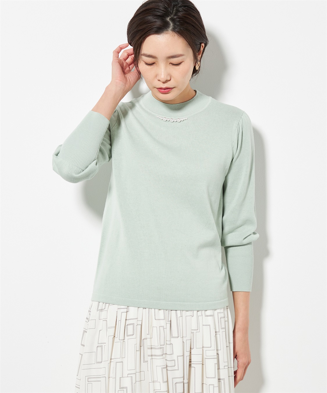 A/C DESIGN BY ALPHA CUBIC パールアクセントパフスリーブプルオーバー_sub_1