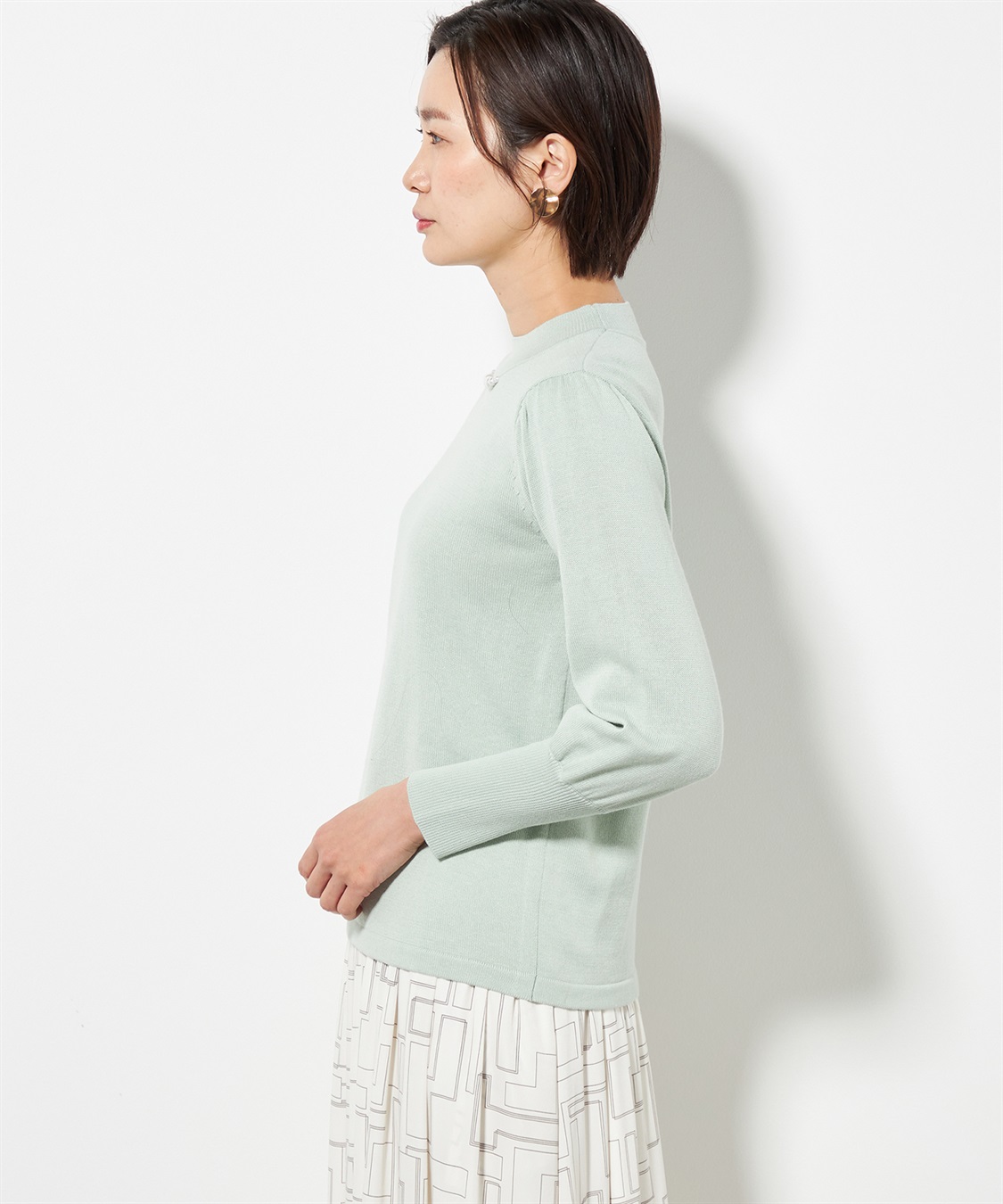 A/C DESIGN BY ALPHA CUBIC パールアクセントパフスリーブプルオーバー_sub_2